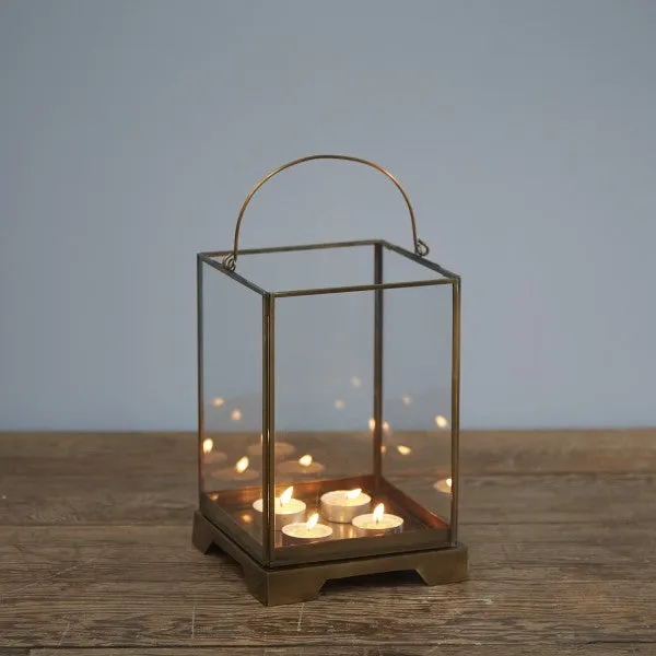 Antique Effect Brass Box Lanterns - two sizes