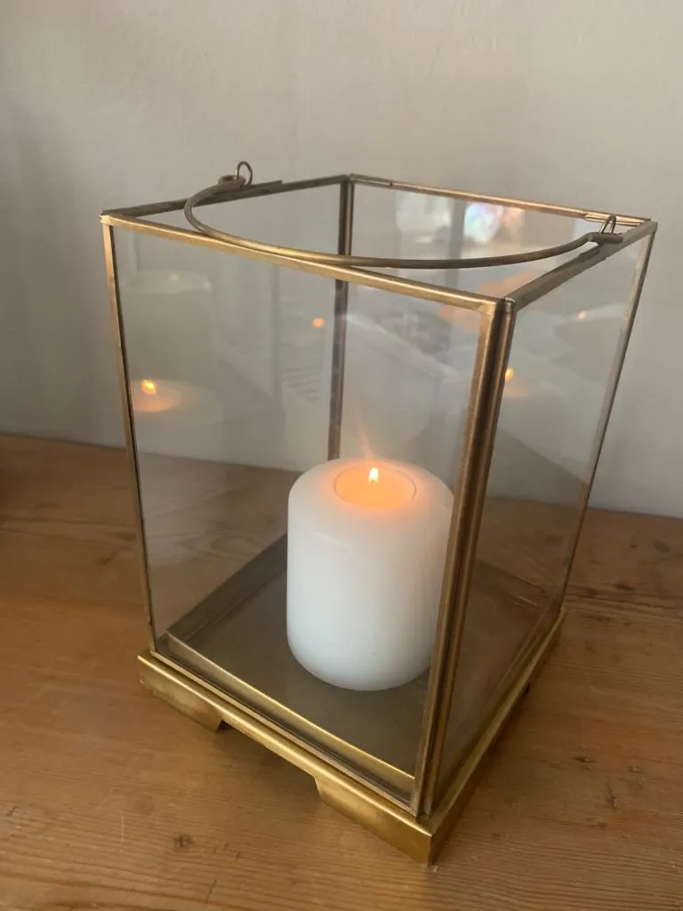 Antique Effect Brass Box Lanterns - two sizes