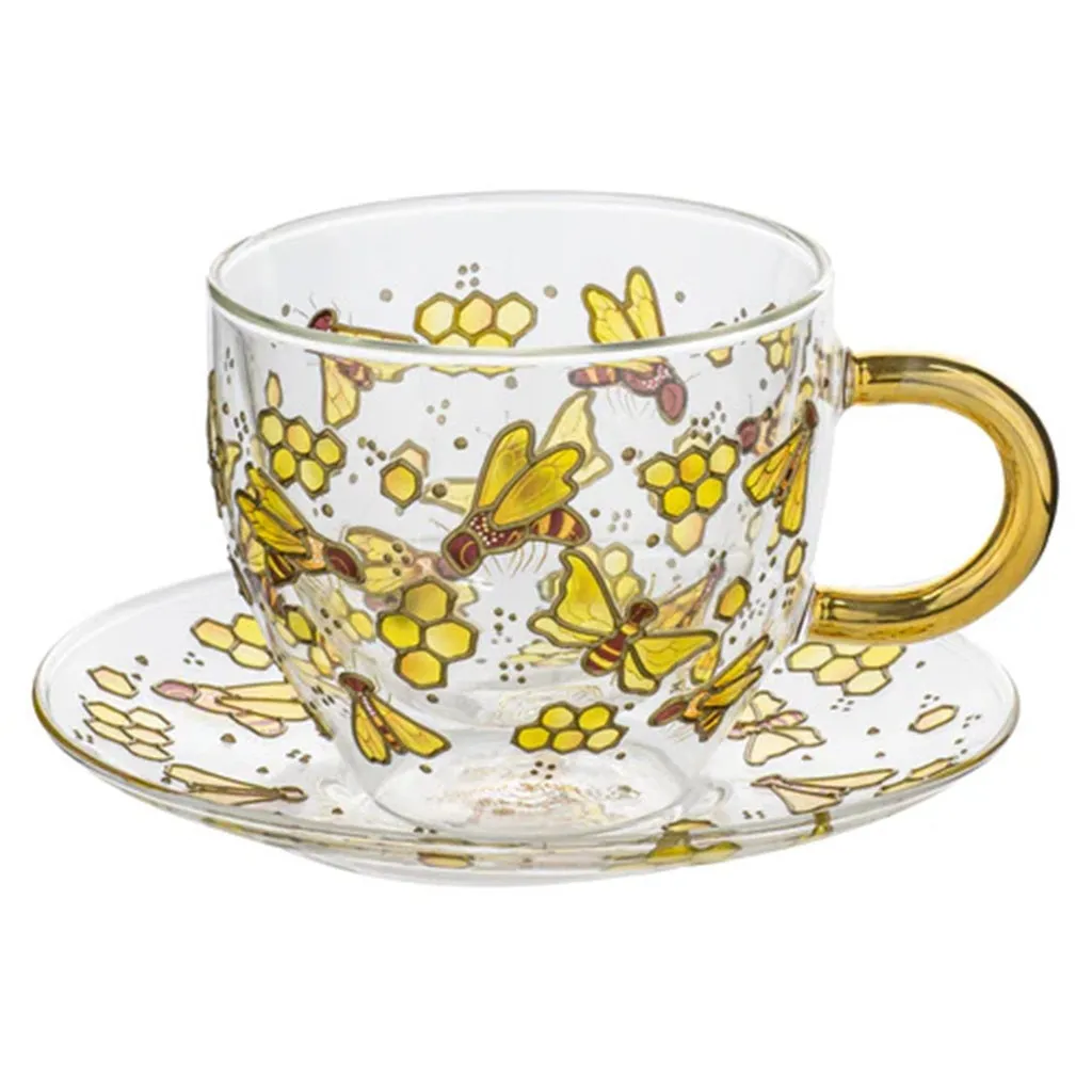 Ashdene Natures Keepers Bee Double Walled Glass Cup & Saucer