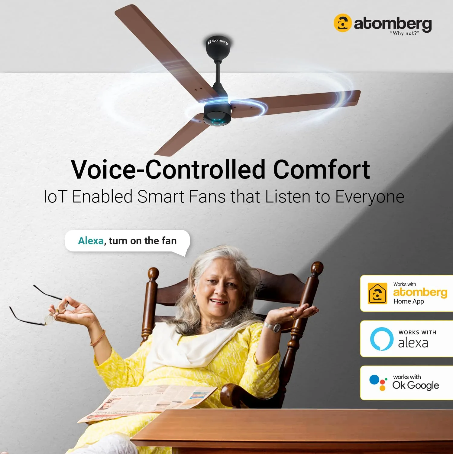 atomberg Renesa Smart 1200mm BLDC Motor 5 Star Rated Ceiling Fan with IoT and Remote | Smart and Energy Efficient Fan with LED Indicators | Saves Upto 65% Energy | 2 1 Year Warranty (Brown)