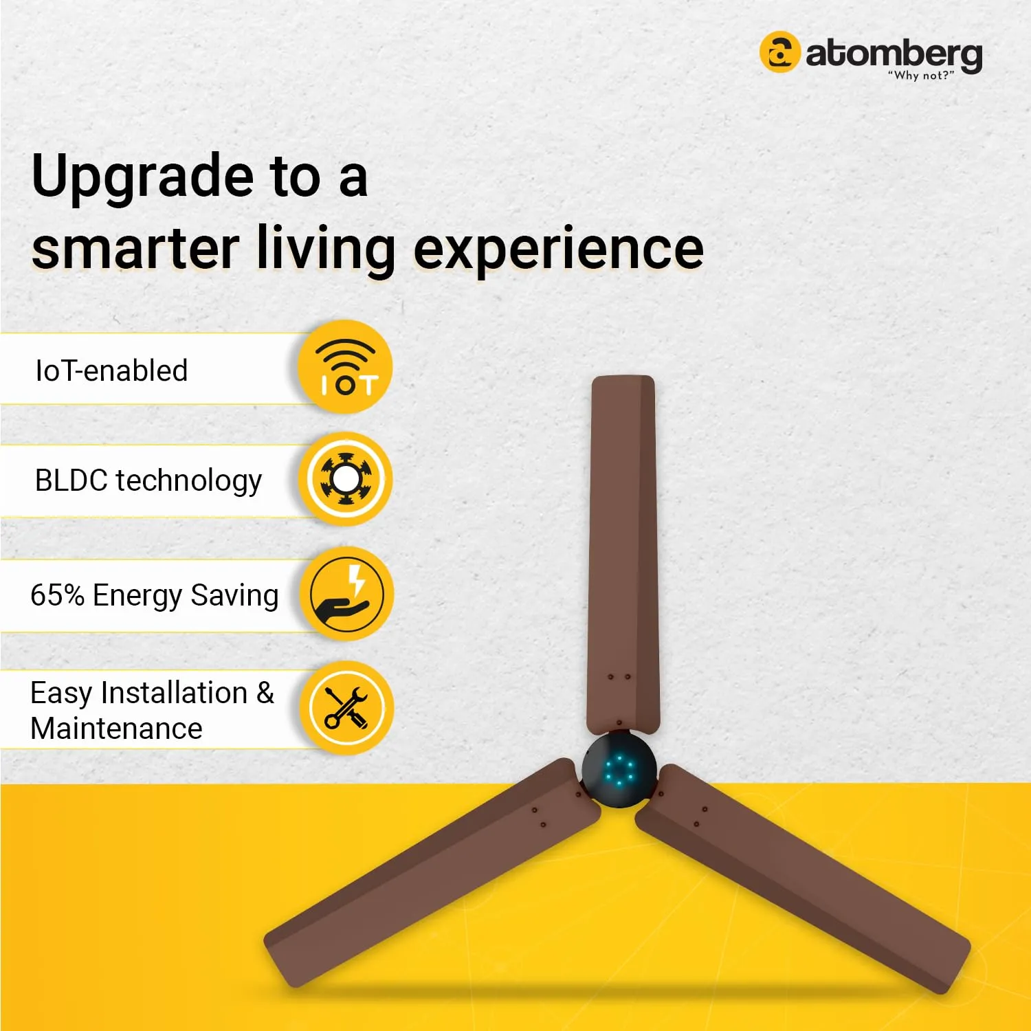 atomberg Renesa Smart 1200mm BLDC Motor 5 Star Rated Ceiling Fan with IoT and Remote | Smart and Energy Efficient Fan with LED Indicators | Saves Upto 65% Energy | 2 1 Year Warranty (Brown)