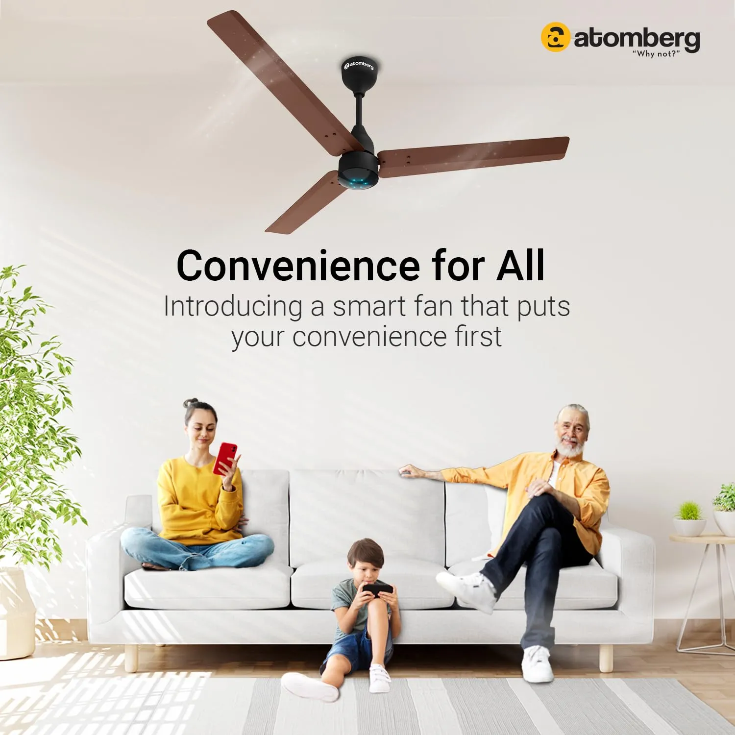 atomberg Renesa Smart 1200mm BLDC Motor 5 Star Rated Ceiling Fan with IoT and Remote | Smart and Energy Efficient Fan with LED Indicators | Saves Upto 65% Energy | 2 1 Year Warranty (Brown)