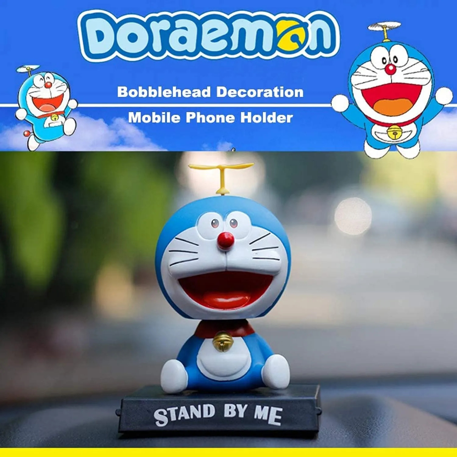 AUGEN Super Hero Doremon Action Figure Limited Edition Bobblehead with Mobile Holder for Car Dashboard, Office Desk & Study Table (Pack of 1)(Plastic)