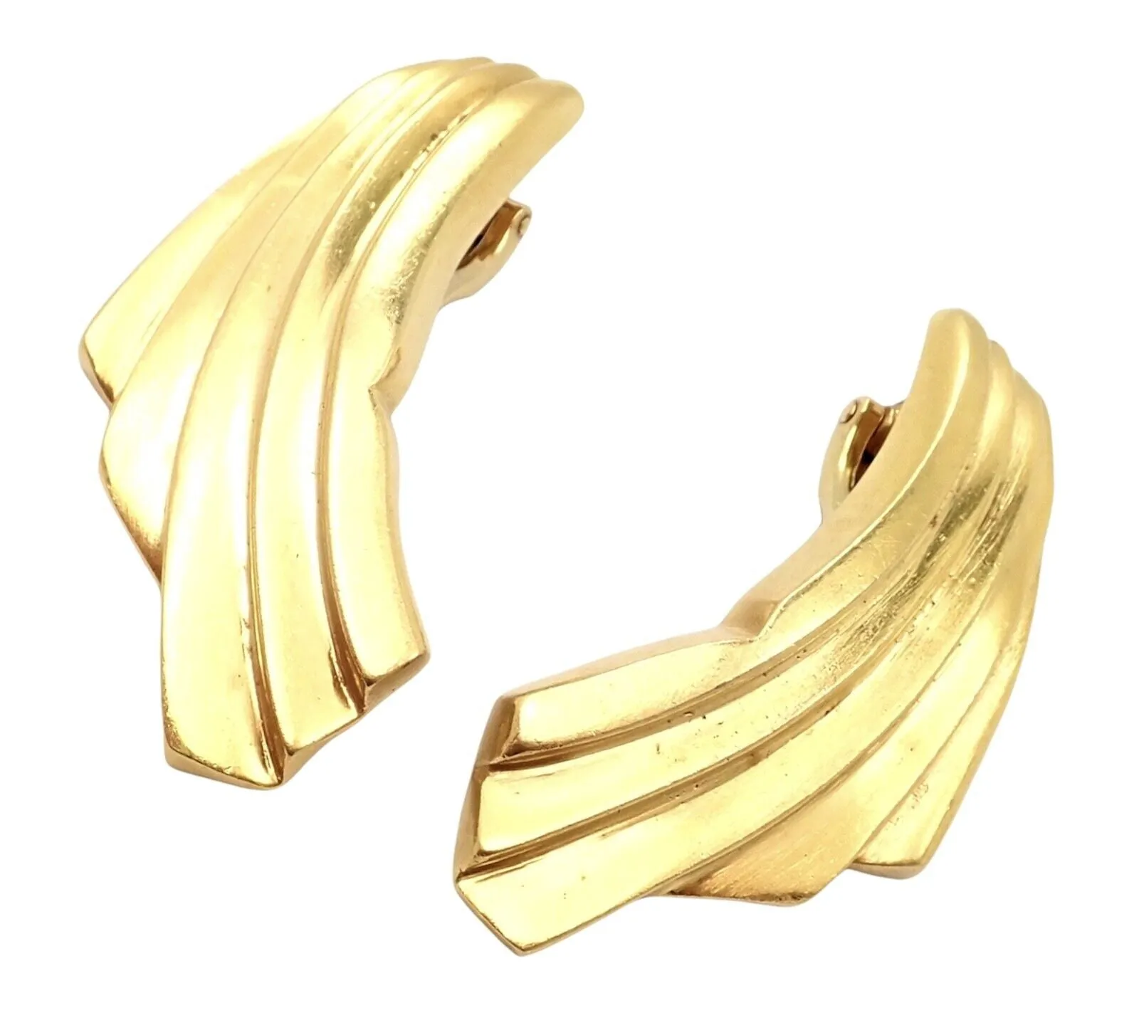 Authentic! Ilias Lalaounis 18k Yellow Gold Large Art Deco Wings Fan Earrings