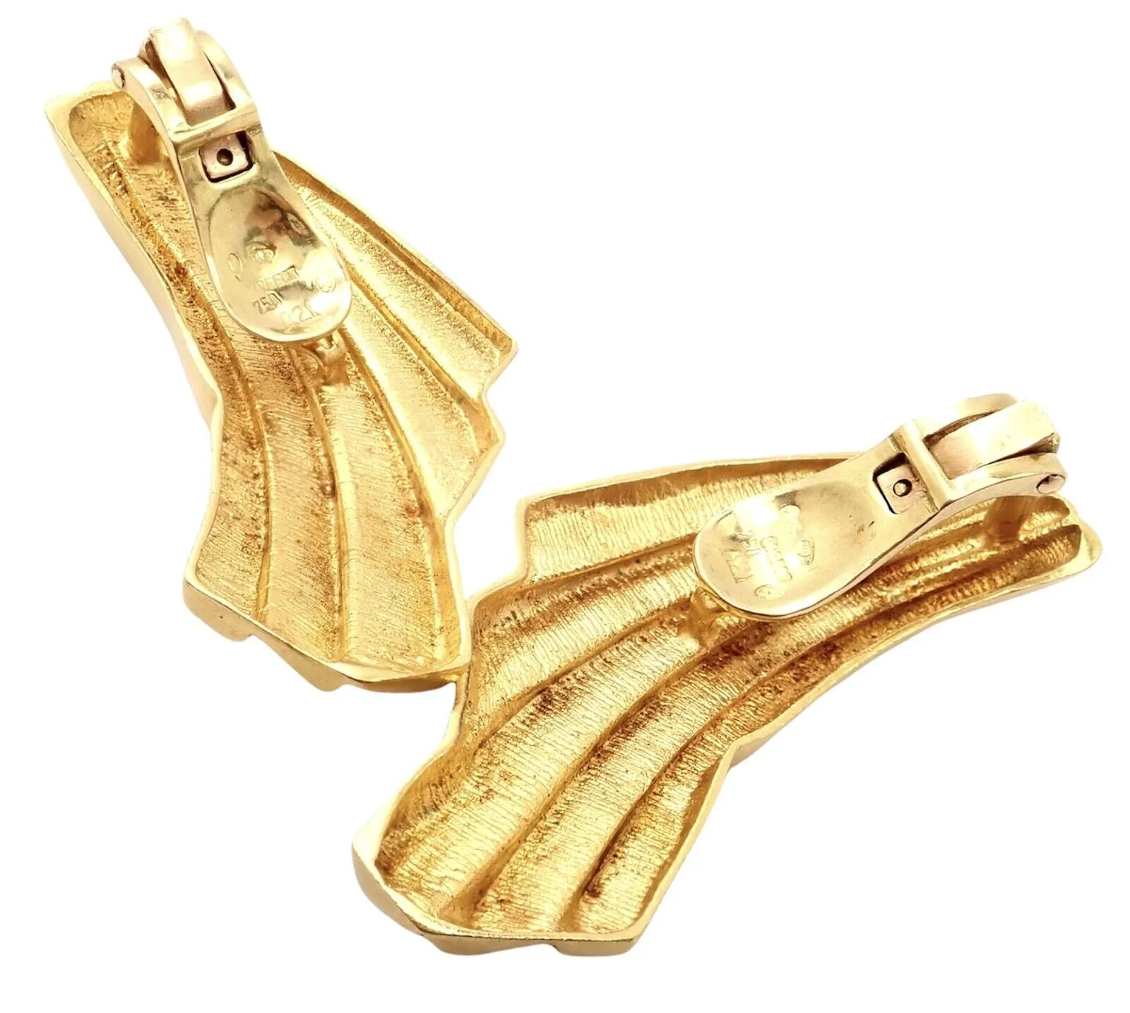 Authentic! Ilias Lalaounis 18k Yellow Gold Large Art Deco Wings Fan Earrings