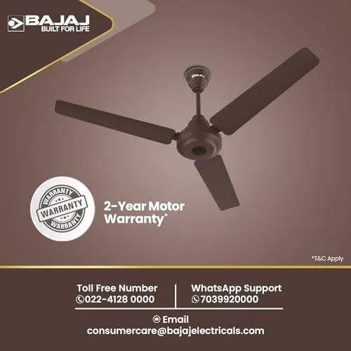 Bajaj Energos 12DC5R 1200mm Silent BLDC Ceiling Fan|5-StarRated Energy Efficient Ceiling Fans for Home|Remote Control|Upto 65% Energy Saving-26W|High Speed|Silent Operation| 2-Yr Warranty Red