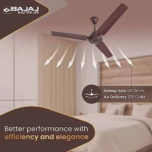 Bajaj Energos 12DC5R 1200mm Silent BLDC Ceiling Fan|5-StarRated Energy Efficient Ceiling Fans for Home|Remote Control|Upto 65% Energy Saving-26W|High Speed|Silent Operation| 2-Yr Warranty Red