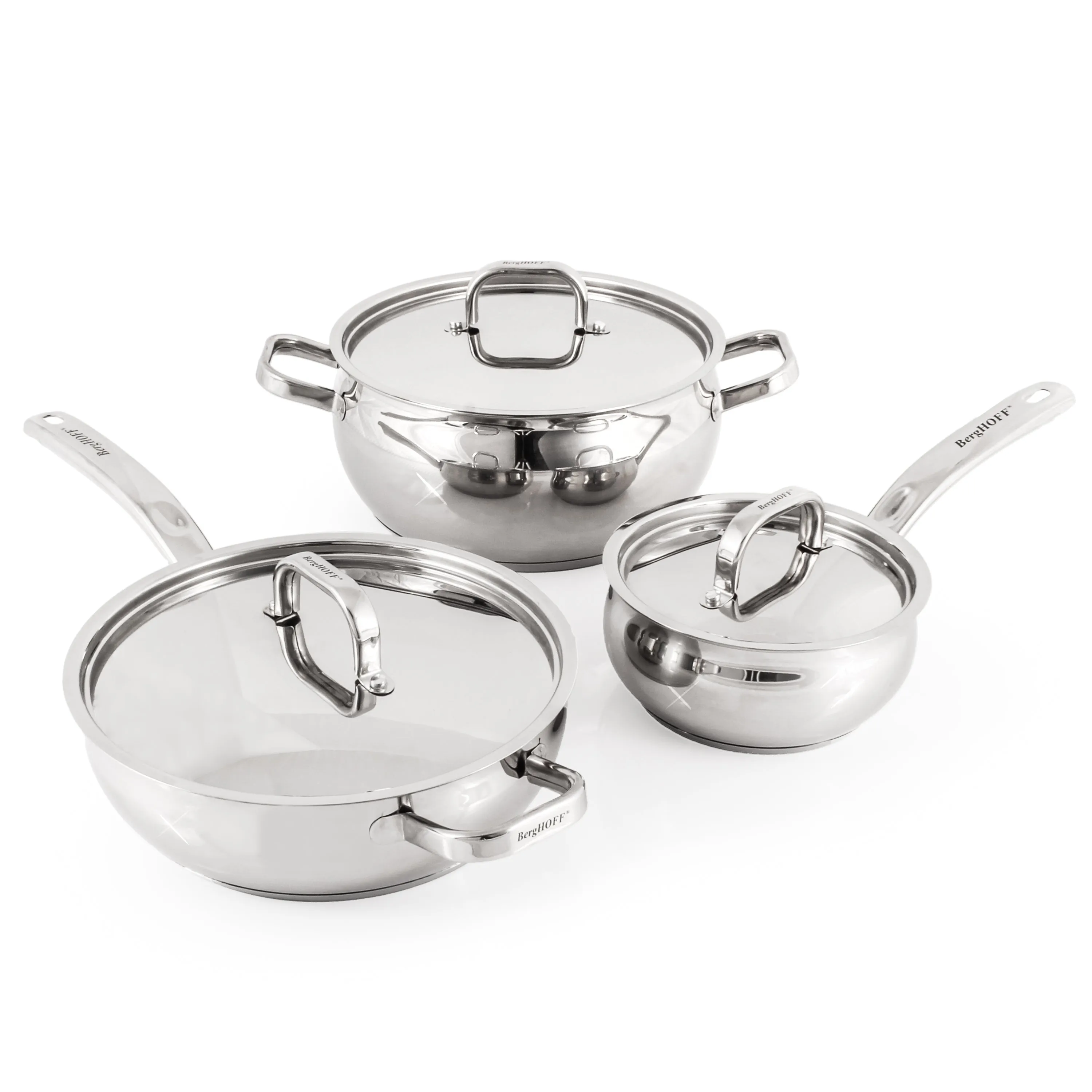 BergHOFF Belly Shape 12pc 18/10 Stainless Steel Cookware Set, SS Lids