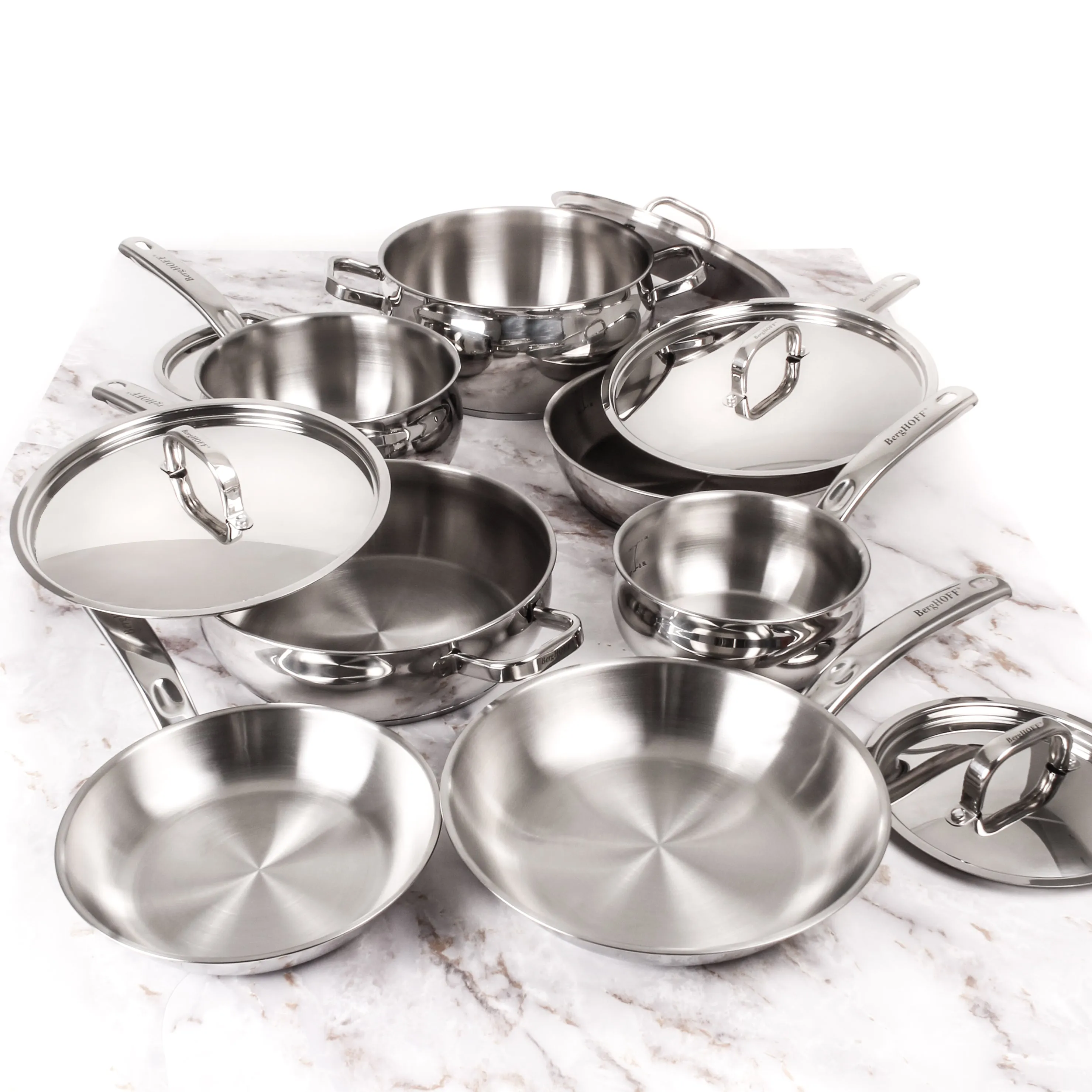 BergHOFF Belly Shape 12pc 18/10 Stainless Steel Cookware Set, SS Lids