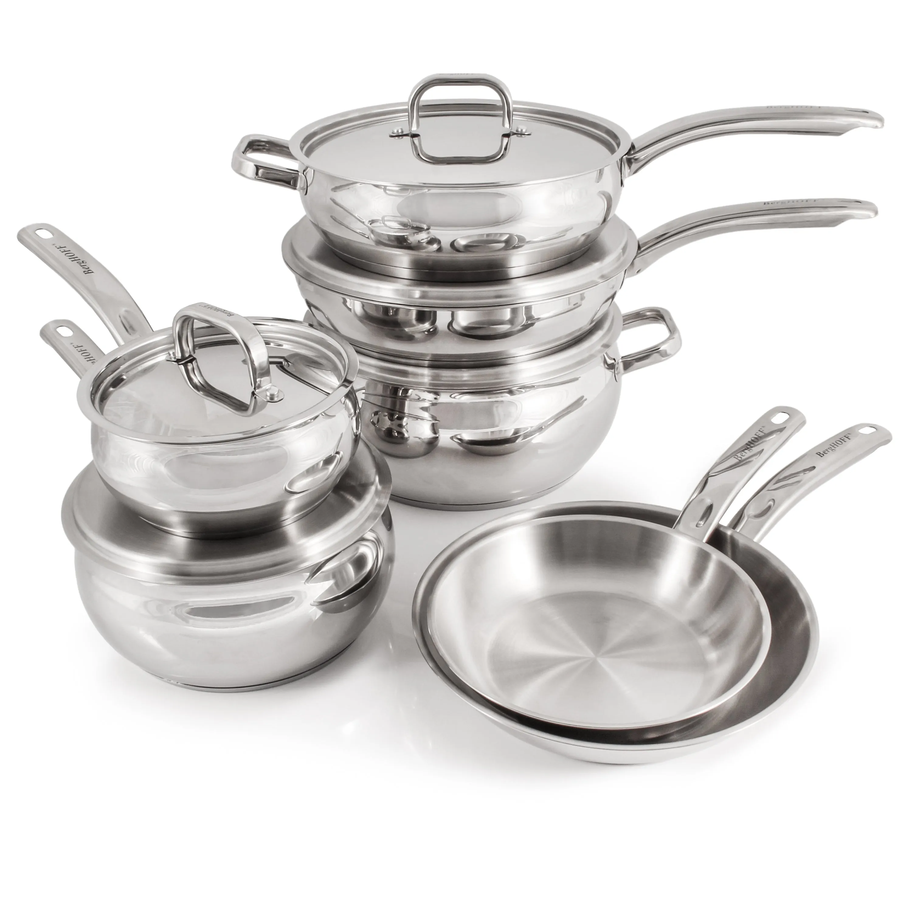 BergHOFF Belly Shape 12pc 18/10 Stainless Steel Cookware Set, SS Lids