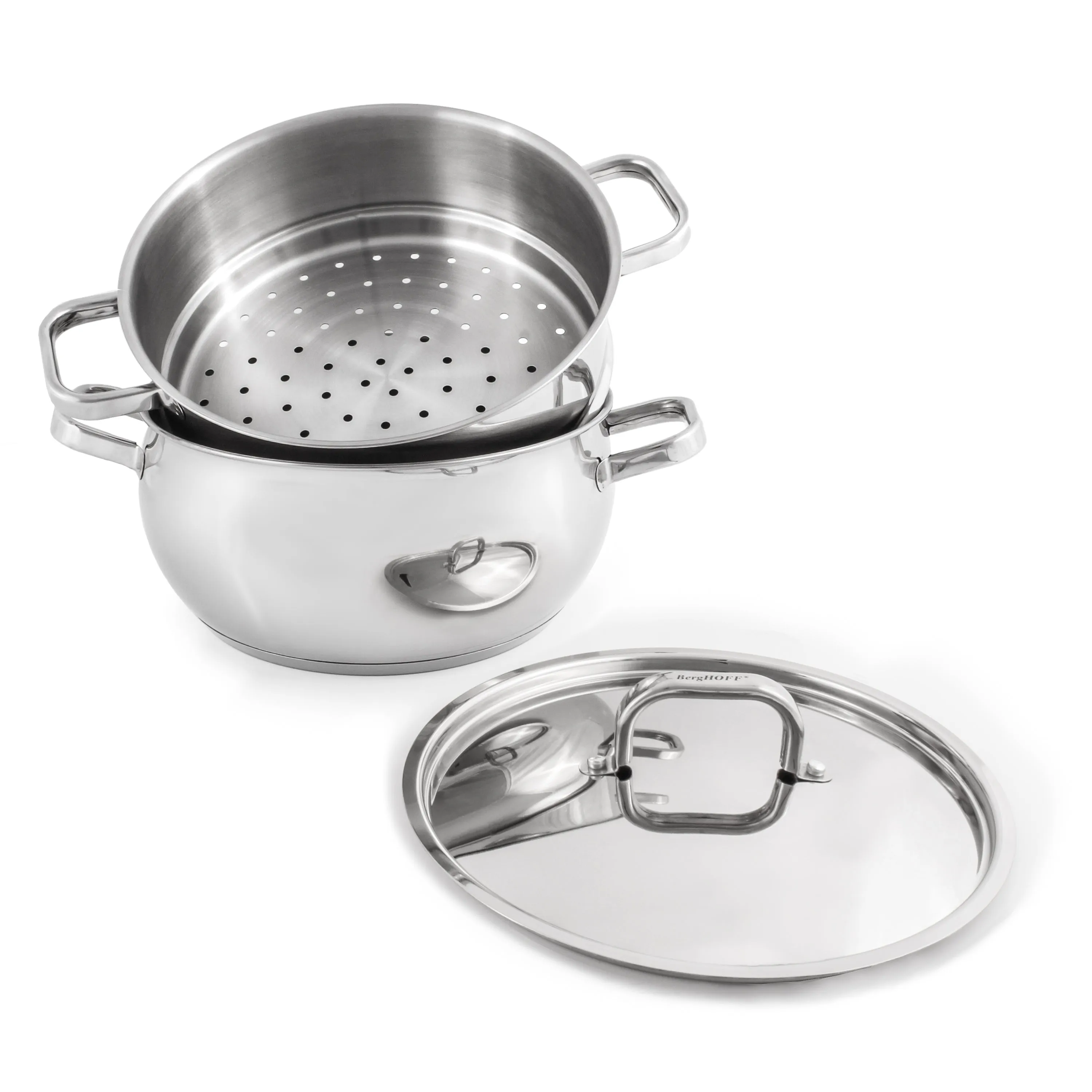 BergHOFF Belly Shape 18/10 Stainless Steel 9.5" Stock Pot with SS Lid, 5.5qt.