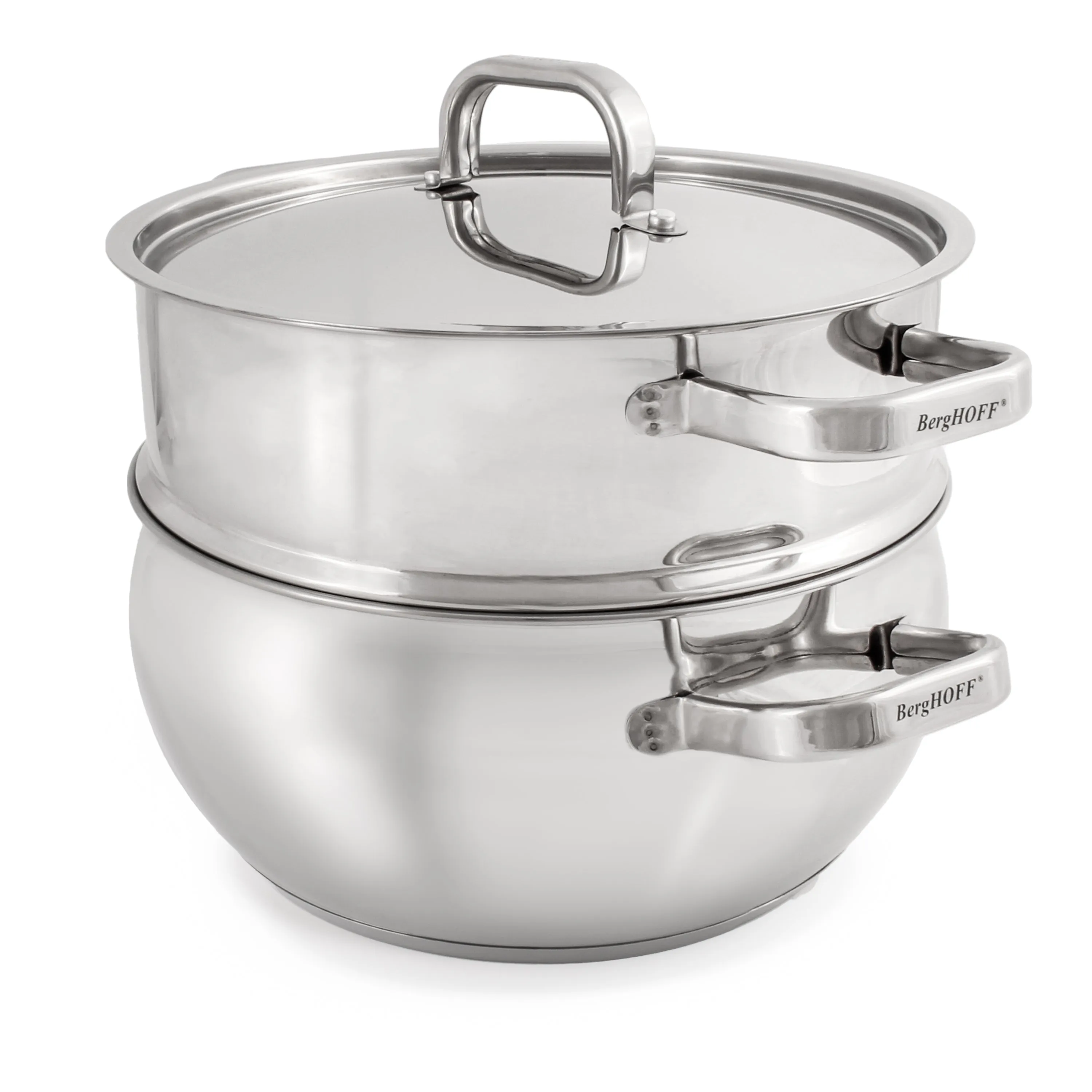 BergHOFF Belly Shape 18/10 Stainless Steel 9.5" Stock Pot with SS Lid, 5.5qt.