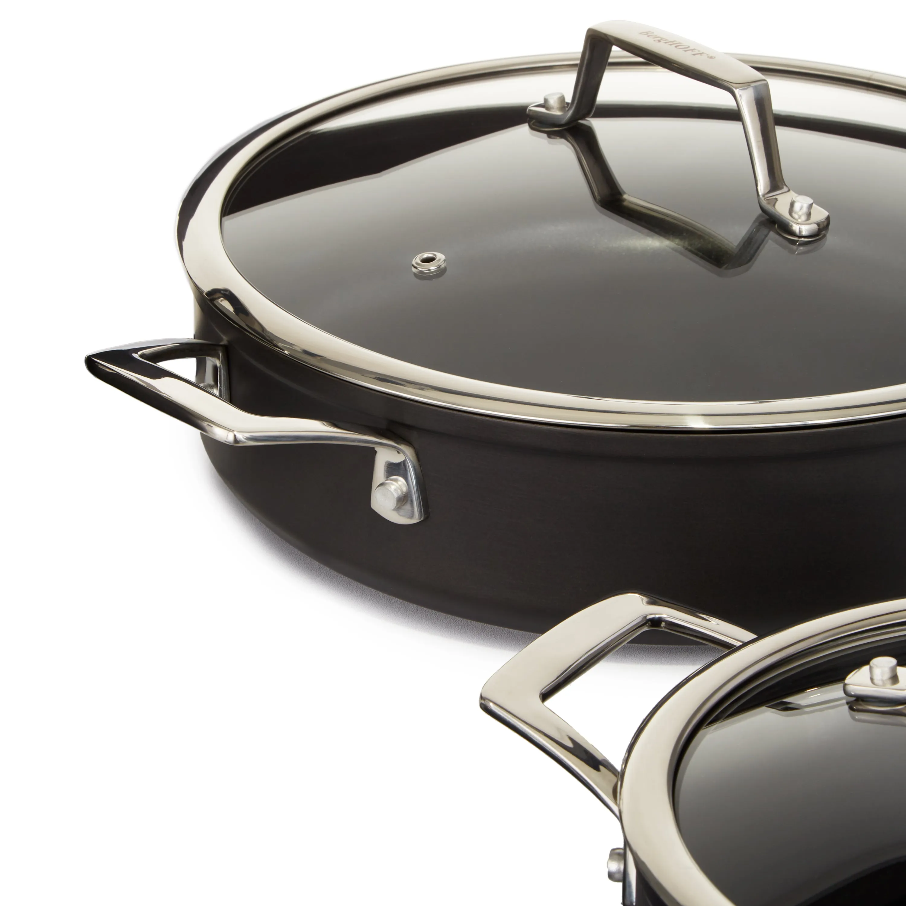 BergHOFF Essentials 10Pc Nonstick Hard Anodized Cookware Set With Glass lid, Black