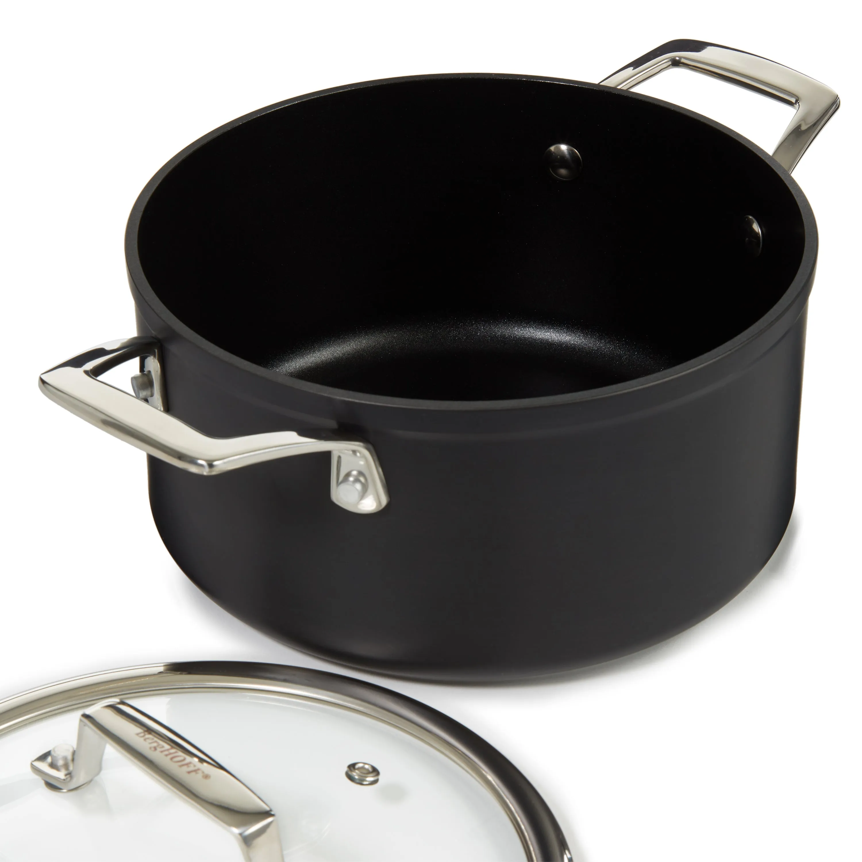 BergHOFF Essentials 4Pc Nonstick Hard Anodized Simmer Set With Glass Lids, Black