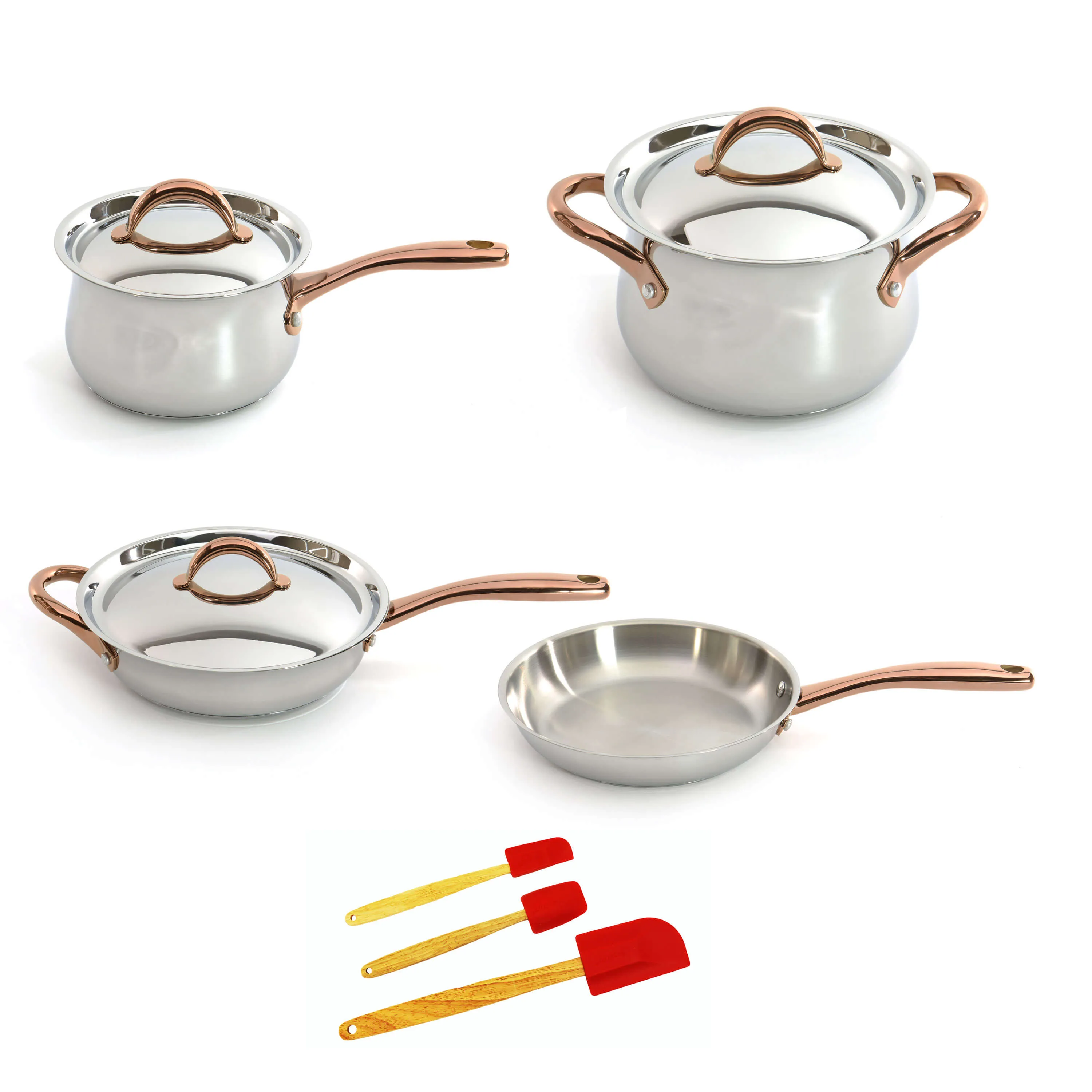 BergHOFF Ouro Gold 10Pc 18/10 Stainless Steel Cookware Set, SS Lids, Rose Gold Handles