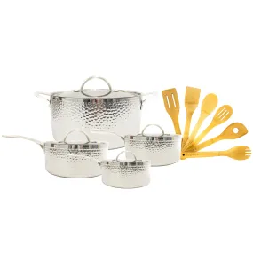 BergHOFF Vintage 13pc Tri-Ply 18/10 Stainless Steel Cookware Set with Lids, Hammered