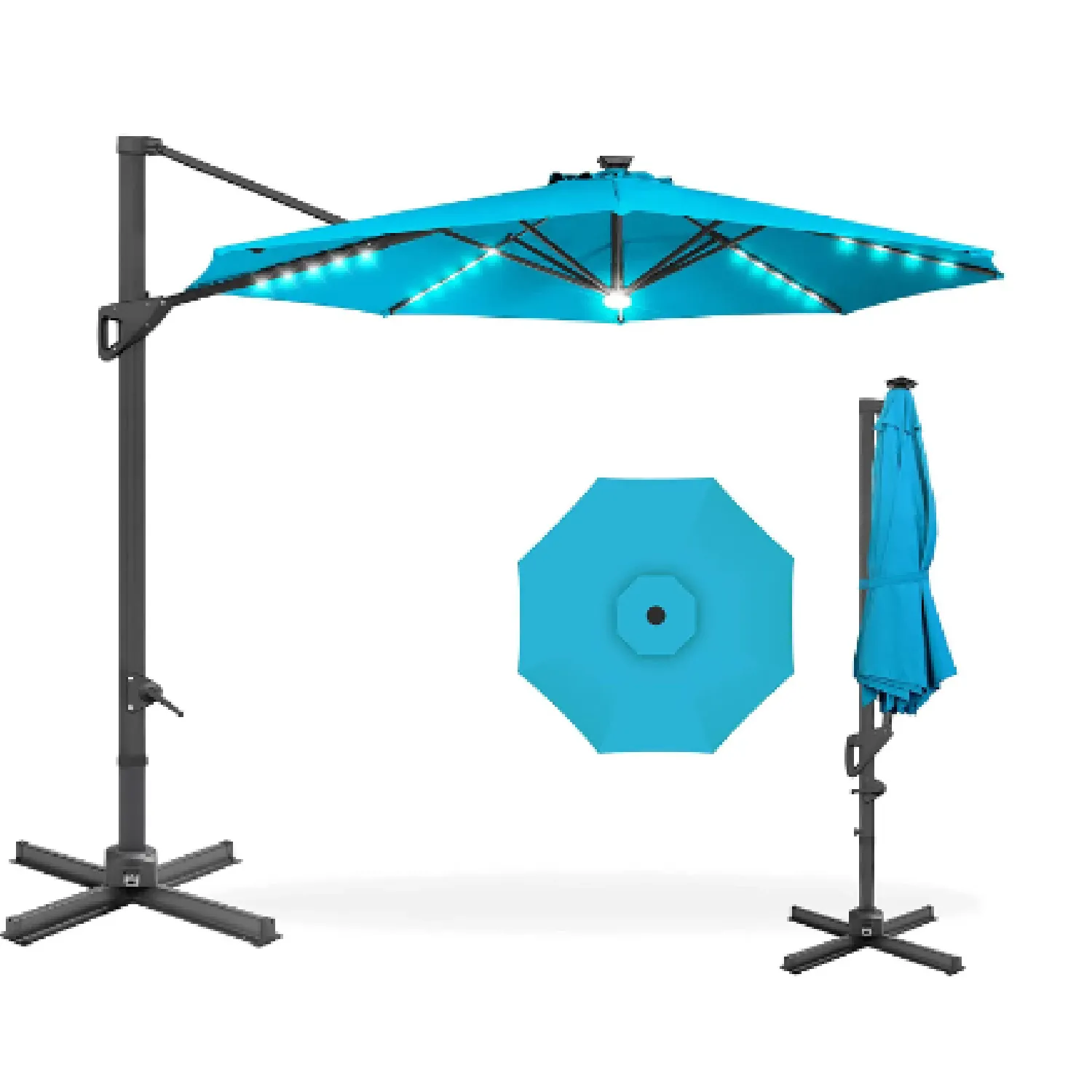 Best Choice Products 10ft Solar LED Cantilever Patio Umbrella 360-Degree Rotation