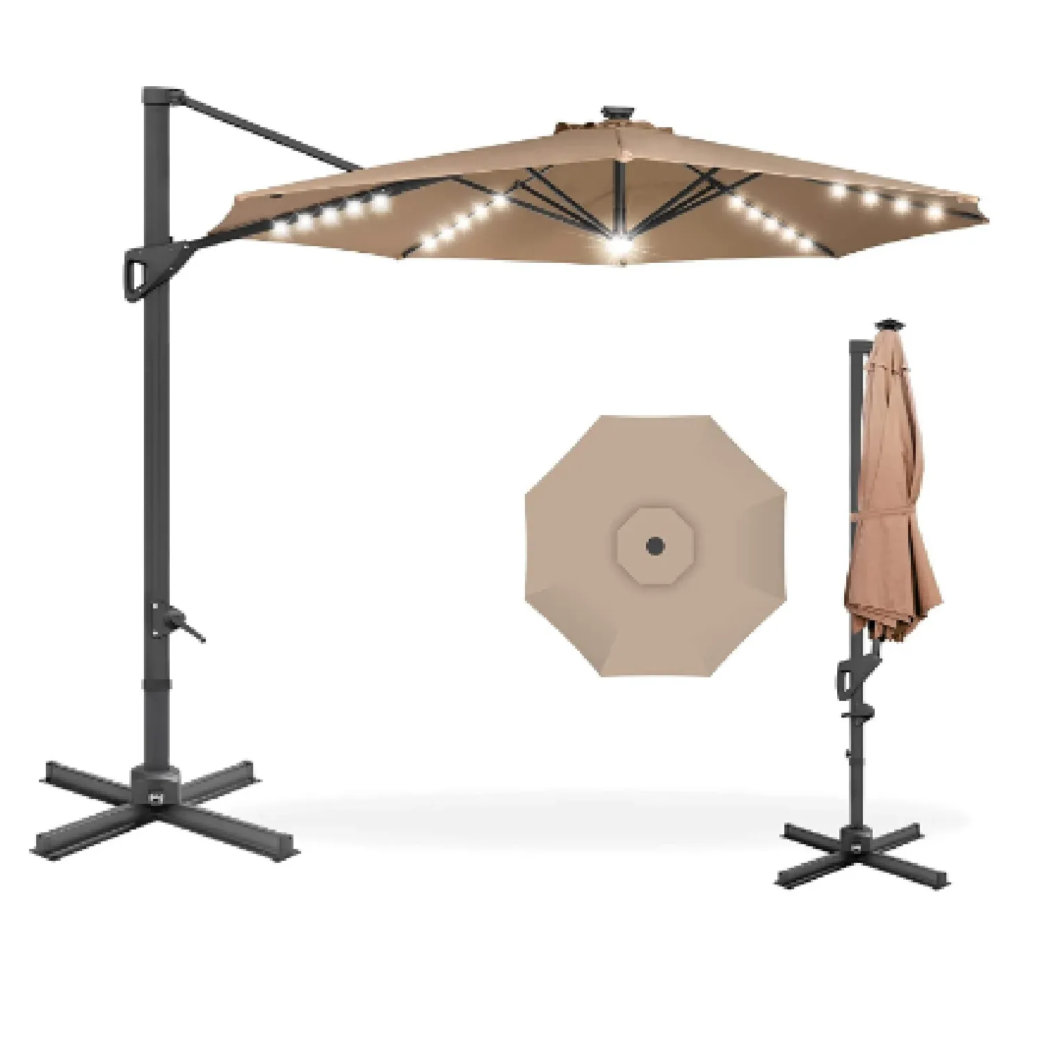 Best Choice Products 10ft Solar LED Cantilever Patio Umbrella 360-Degree Rotation