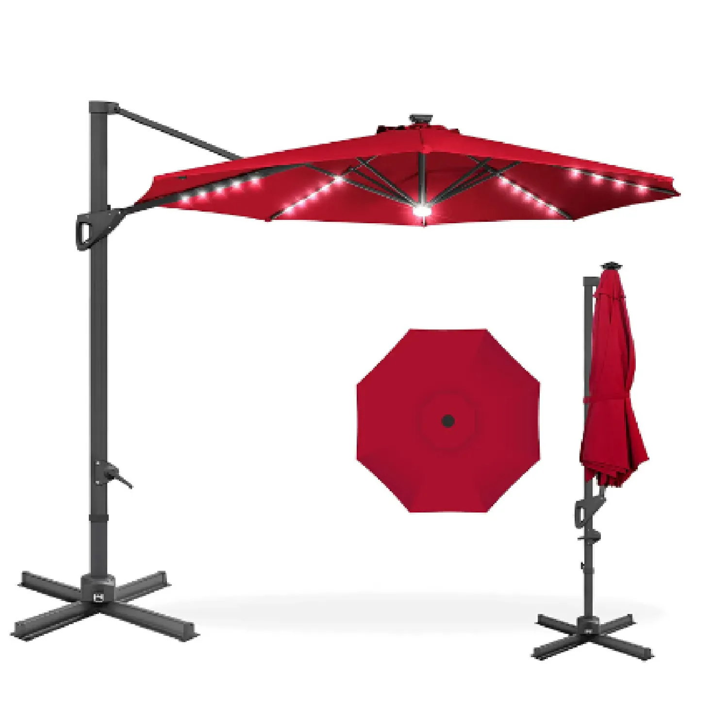 Best Choice Products 10ft Solar LED Cantilever Patio Umbrella 360-Degree Rotation