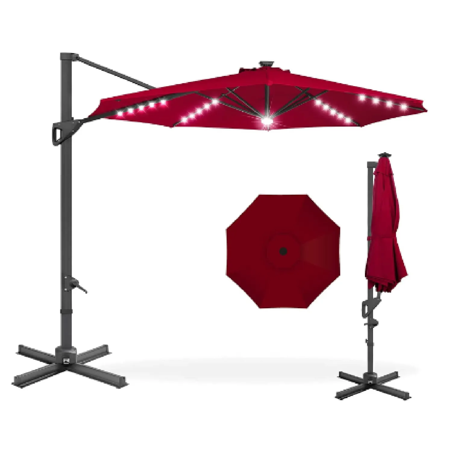 Best Choice Products 10ft Solar LED Cantilever Patio Umbrella 360-Degree Rotation