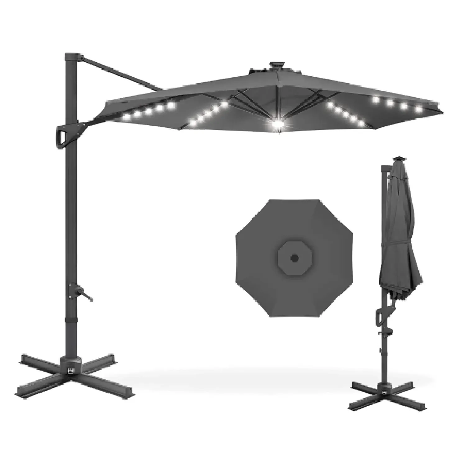 Best Choice Products 10ft Solar LED Cantilever Patio Umbrella 360-Degree Rotation