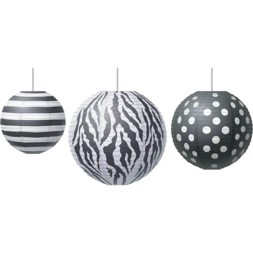 Big Bold Black & White Round Paper Lanterns