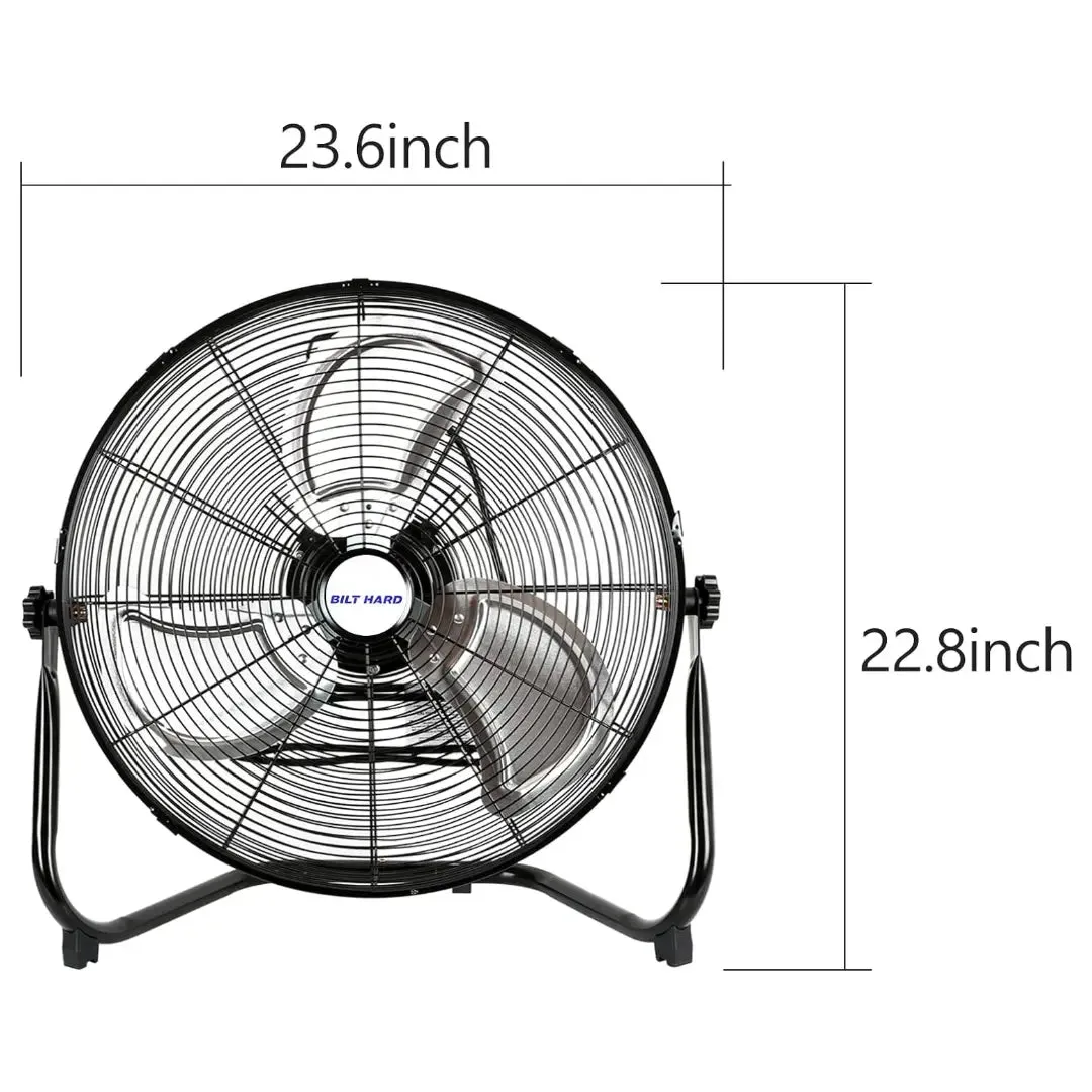 BILT HARD 20" High Velocity Floor Fan, 4650 CFM 3-Speed Heavy Duty Metal Fan with Wall-Mounting System, Industrial Shop Fan