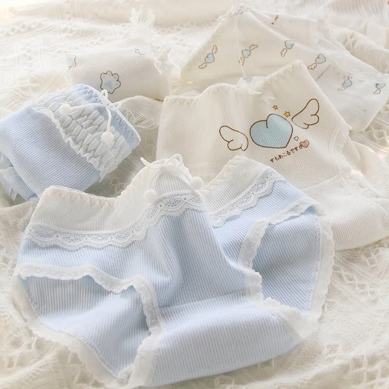 Blue Lace Cotton Sweetheart Undies