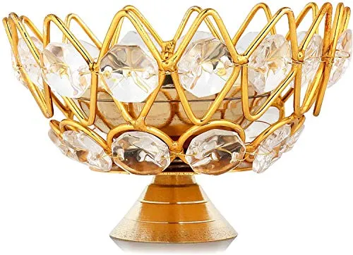 Brass Gallery Brass Small Bowl Crystal Diya Round Shape Kamal Deep Akhand Jyoti Oil Lamp for Home Temple Puja Decor Gifts (Size Small Pack of 6)