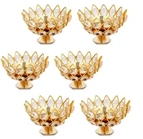 Brass Gallery Brass Small Bowl Crystal Diya Round Shape Kamal Deep Akhand Jyoti Oil Lamp for Home Temple Puja Decor Gifts (Size Small Pack of 6)