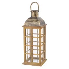 Brown Wood Lantern With Distressed Copper Top: 8 x 21 Inches