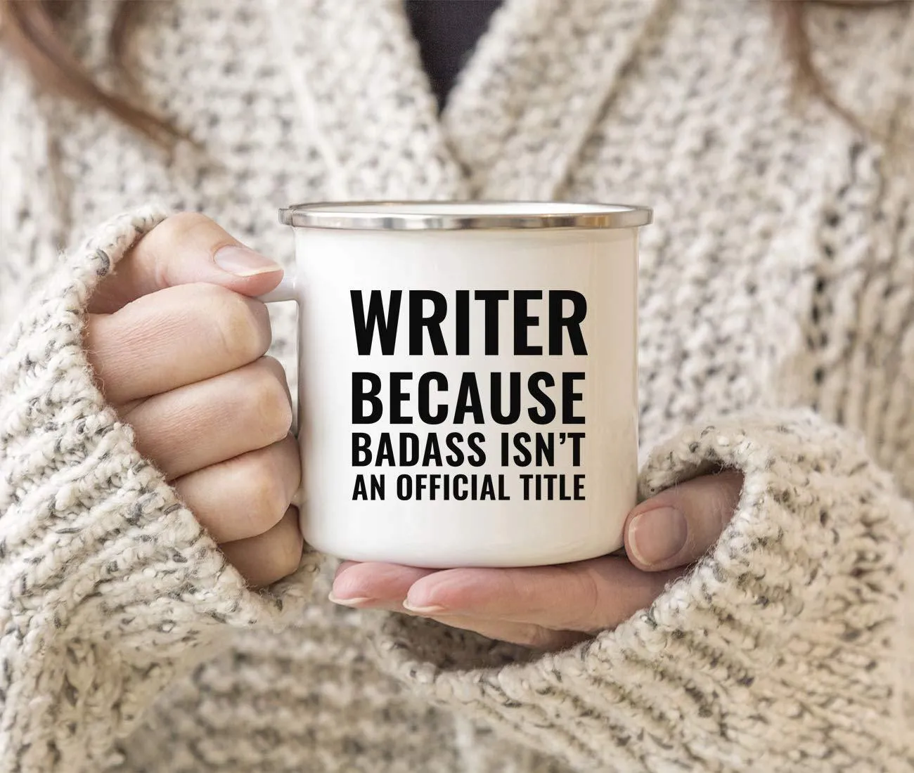 Campfire Enamel Mug Gift, Writer Because Badass Isn't an Official Title