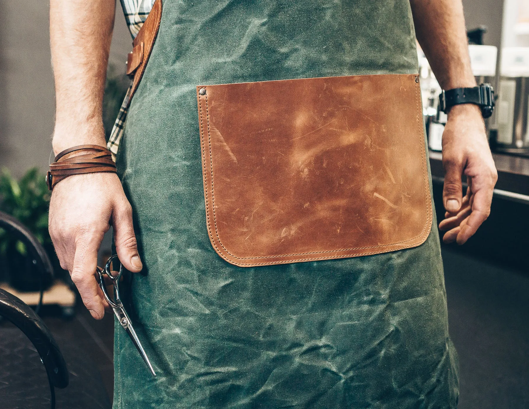 Canvas apron | Apron with leather pockets | Handcrafted apron