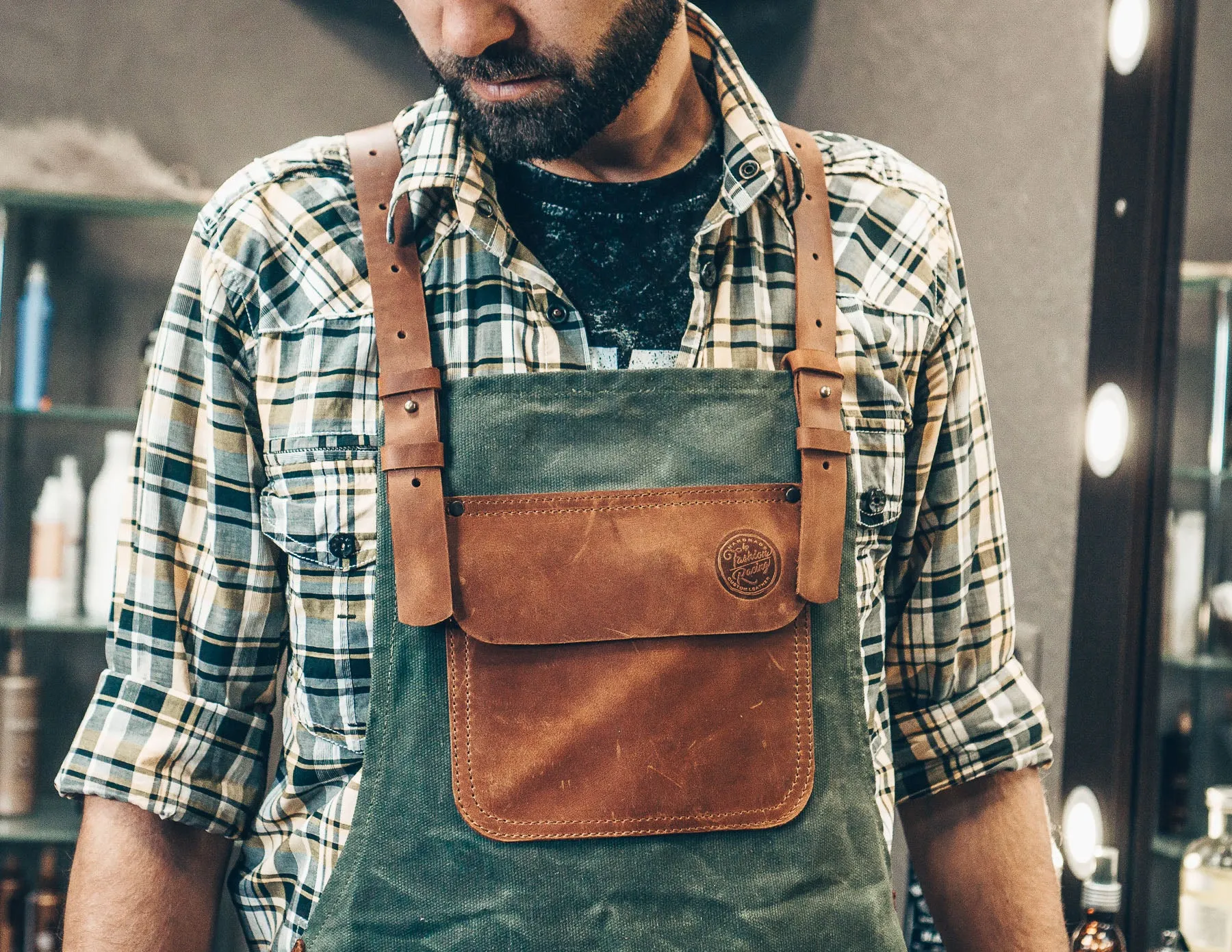 Canvas apron | Apron with leather pockets | Handcrafted apron