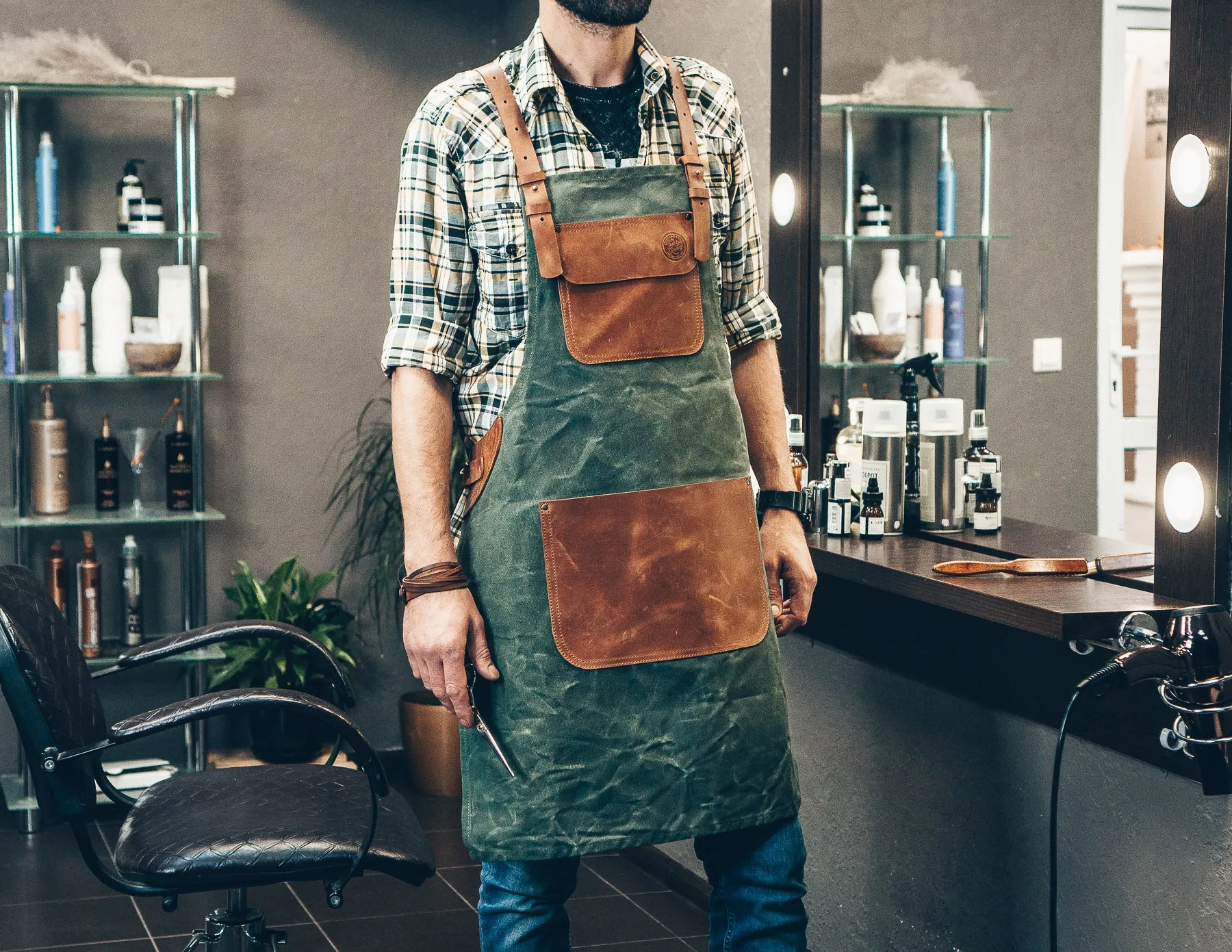 Canvas apron | Apron with leather pockets | Handcrafted apron