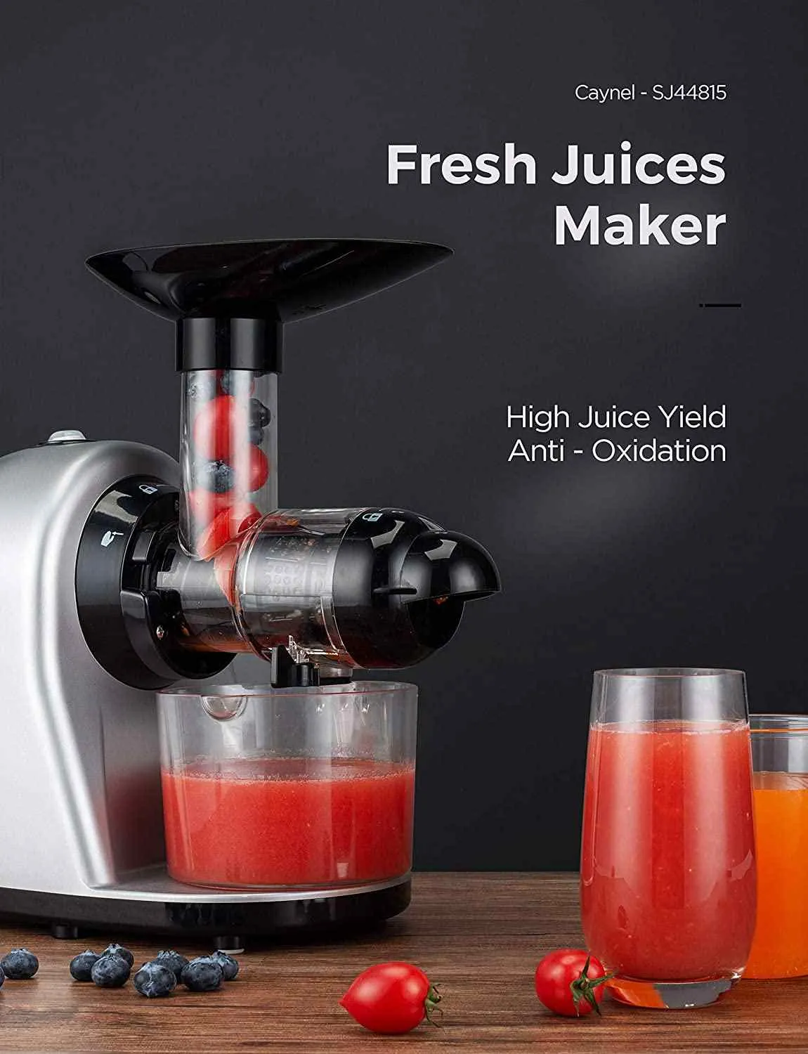 Caynel Slow Masticating Juicer, Slow Speed Juice Machine for High Nutrient Juice