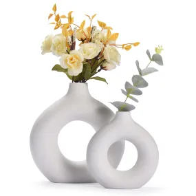 Ceramic Vase - White Nordic Boho Donut Shape Decorative Vases - Circle