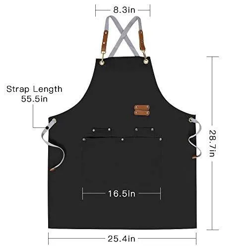 Chef Apron,Cross Back Apron for Men Women with Adjustable Straps and Large Pockets,Canvas,M-XXL (Black)