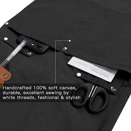 Chef Apron,Cross Back Apron for Men Women with Adjustable Straps and Large Pockets,Canvas,M-XXL (Black)