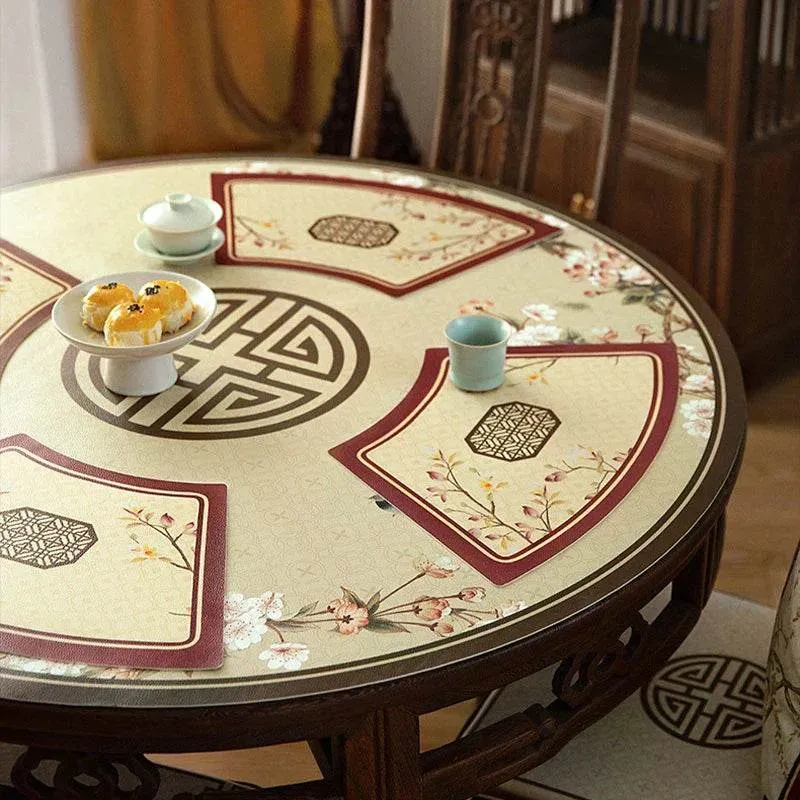 Chinoiserie Vintage Springtime Round Table Fan-shaped Placemats