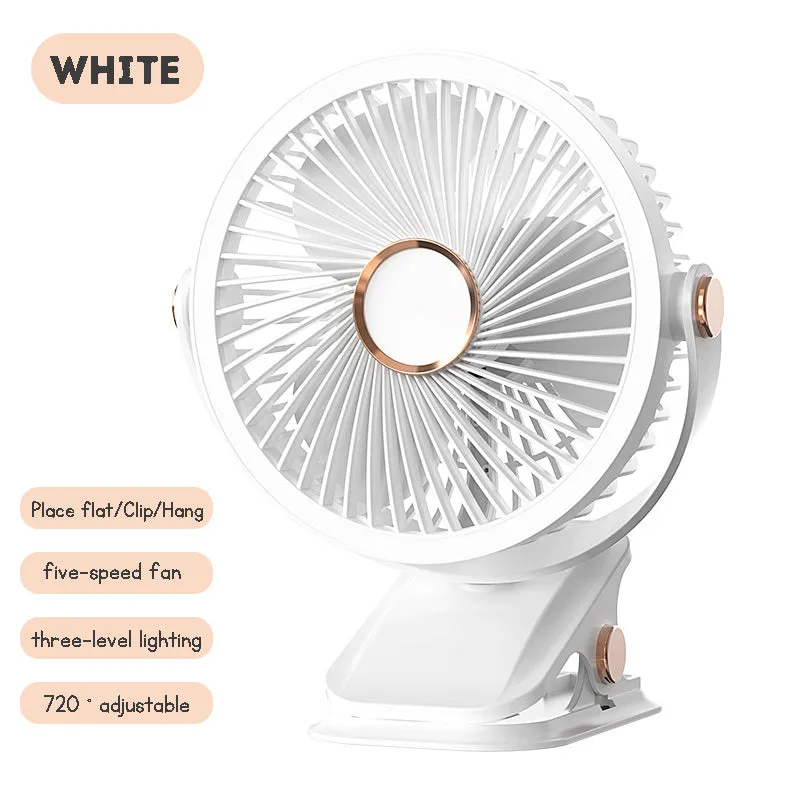 Clip-on Fan for Student Dormitory Bed Night Light Clip Fan Office Desktop Fan USB Rechargeable