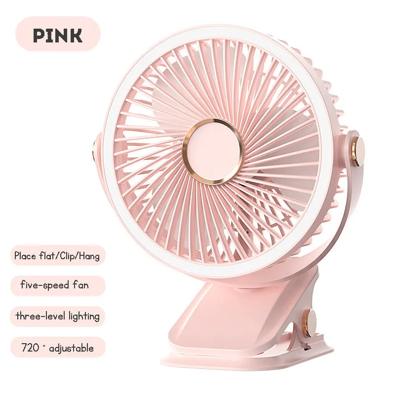 Clip-on Fan for Student Dormitory Bed Night Light Clip Fan Office Desktop Fan USB Rechargeable