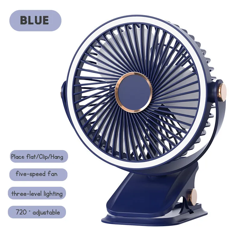 Clip-on Fan for Student Dormitory Bed Night Light Clip Fan Office Desktop Fan USB Rechargeable