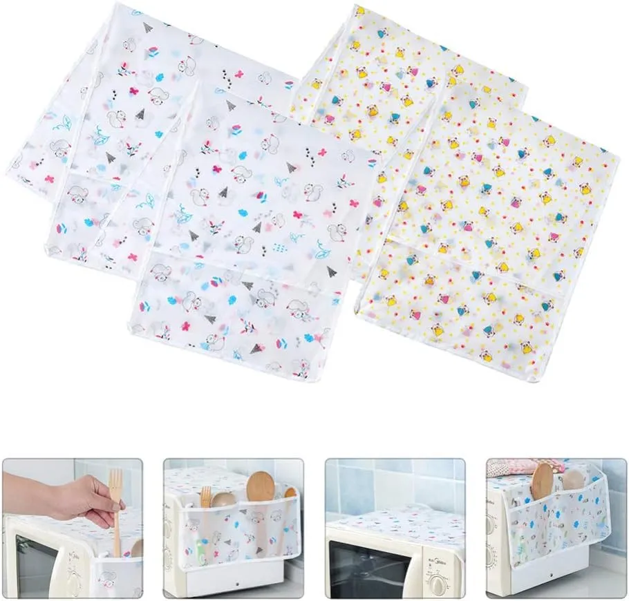 Colorful Pastoral Style Microwave Oven Hood Double Pockets Waterproof Microwave Towel Anti-oil Dust Cover With Storage Bags