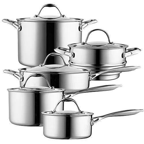 Cooks Standard 10 Piece Multi-Ply Clad Cookware Set, Stainless Steel