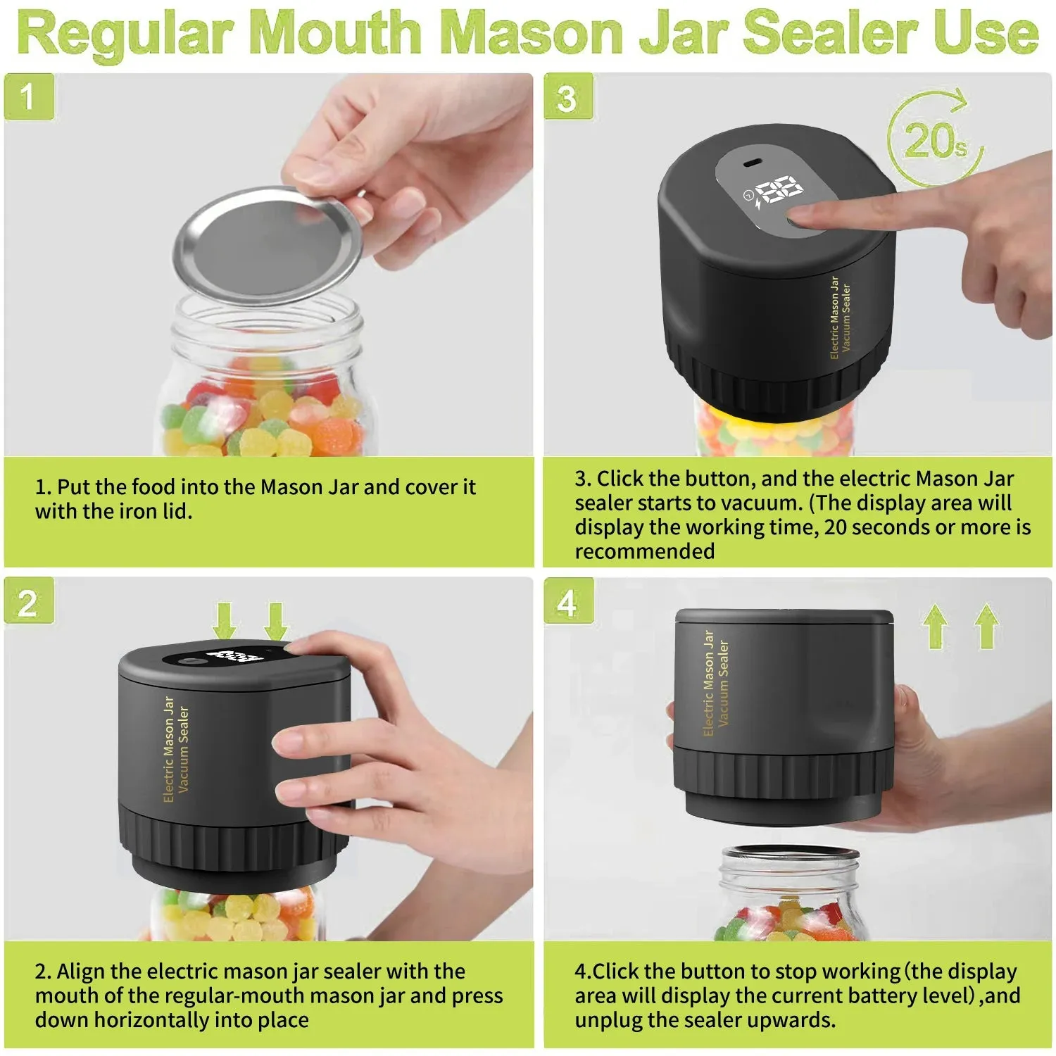 Cordless Electric Mason Jar Vacuum Sealer Kit