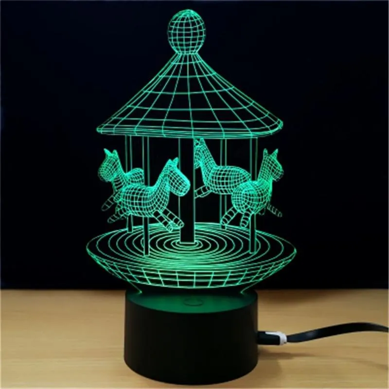 Creative Carousel 3D Night Light Rotating Trojan LED Table Lamp 7 Colors Lighting Decor