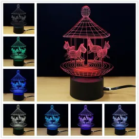 Creative Carousel 3D Night Light Rotating Trojan LED Table Lamp 7 Colors Lighting Decor