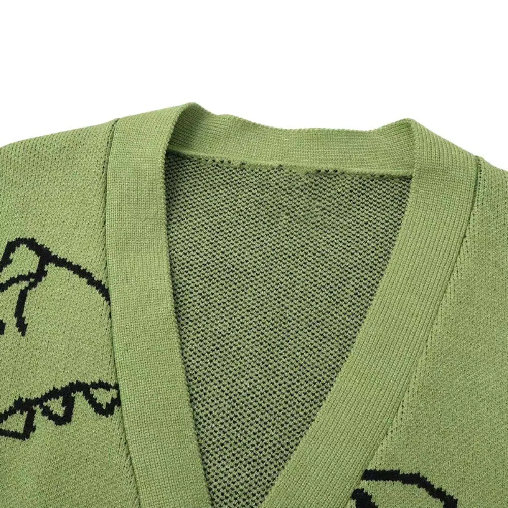 Dinosaur Print Oversized Knitted Women's Cardigan: A Cute and Casual Must-Have for Fans of Dinosaurs