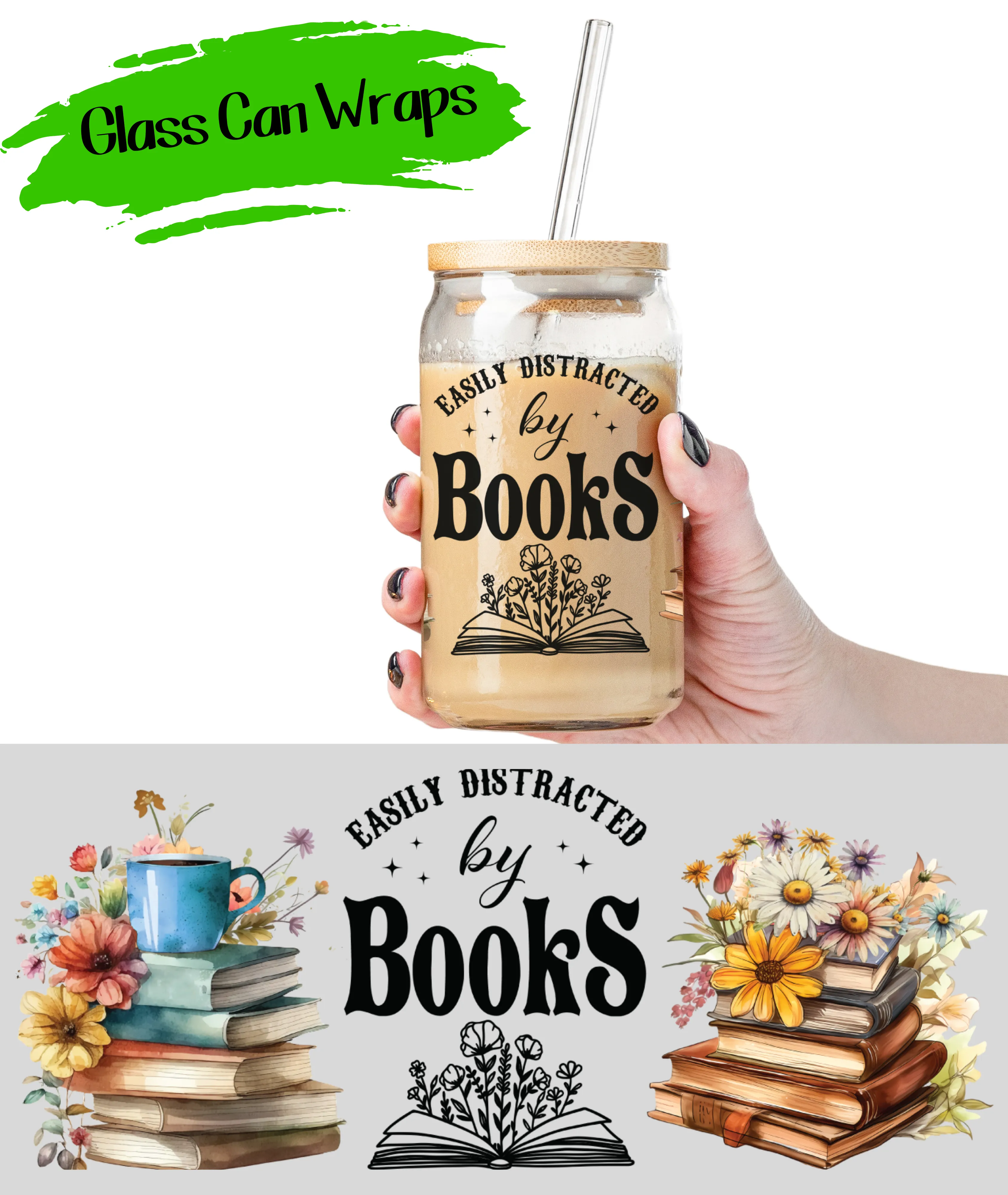 Distracted By Books Wrap for 16/20 oz Cups - UV DTF or Sublimation (SHIPS IN 3-7 BUS DAYS)